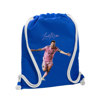 Lionel Messi inter miami jersey, Τσάντα πλάτης πουγκί GYMBAG Μπλε, με τσέπη (40x48cm) & χονδρά κορδόνια