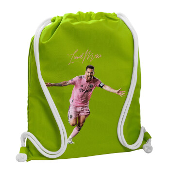 Lionel Messi inter miami jersey, Τσάντα πλάτης πουγκί GYMBAG LIME GREEN, με τσέπη (40x48cm) & χονδρά κορδόνια