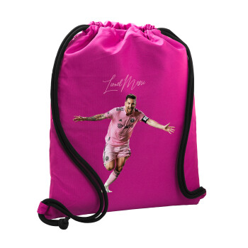 Lionel Messi inter miami jersey, Τσάντα πλάτης πουγκί GYMBAG Φούξια, με τσέπη (40x48cm) & χονδρά κορδόνια
