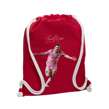 Lionel Messi inter miami jersey, Τσάντα πλάτης πουγκί GYMBAG Κόκκινη, με τσέπη (40x48cm) & χονδρά κορδόνια