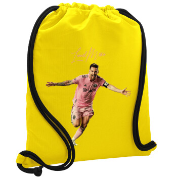 Lionel Messi inter miami jersey, Τσάντα πλάτης πουγκί GYMBAG Κίτρινη, με τσέπη (40x48cm) & χονδρά κορδόνια
