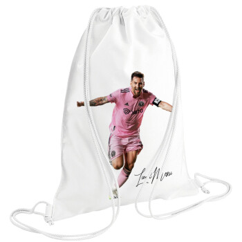 Lionel Messi inter miami jersey, Τσάντα πλάτης πουγκί GYMBAG λευκή (28x40cm)