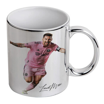 Lionel Messi inter miami jersey, Mug ceramic, silver mirror, 330ml
