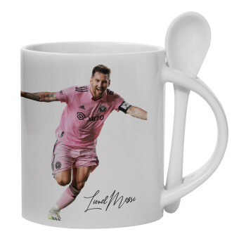 Lionel Messi inter miami jersey, Ceramic coffee mug with Spoon, 330ml (1pcs)