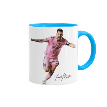 Lionel Messi inter miami jersey, Mug colored light blue, ceramic, 330ml