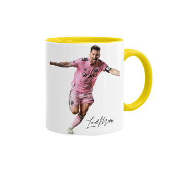 Lionel Messi inter miami jersey, Mug colored yellow, ceramic, 330ml