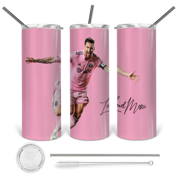 Lionel Messi inter miami jersey, Tumbler stainless steel 600ml, with metal straw & cleaning brush