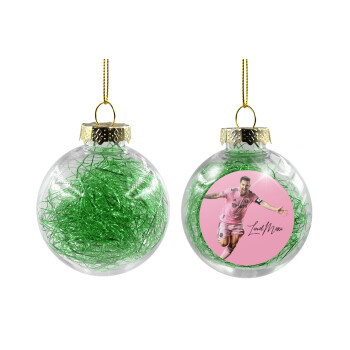 Lionel Messi inter miami jersey, Χριστουγεννιάτικη μπάλα δένδρου διάφανη με πράσινο γέμισμα 8cm