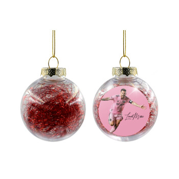 Lionel Messi inter miami jersey, Στολίδι Χριστουγεννιάτικη μπάλα δένδρου διάφανη με κόκκινο γέμισμα 8cm