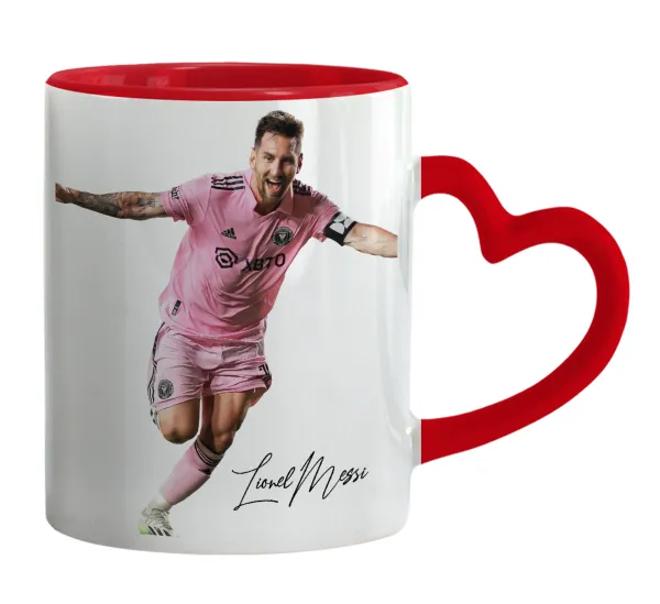 Lionel Messi inter miami jersey — Κούπα καρδιά χερούλι κόκκινη, κεραμική, 330ml
