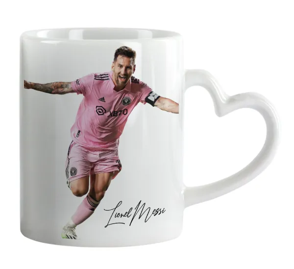 Lionel Messi inter miami jersey — Κούπα καρδιά χερούλι λευκή, κεραμική, 330ml