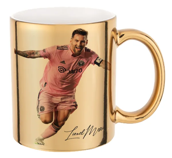 Lionel Messi inter miami jersey — Mug ceramic, gold mirror, 330ml