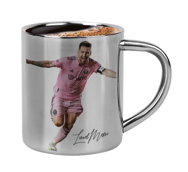 Lionel Messi inter miami jersey — Double-wall metal cup for espresso (220ml)