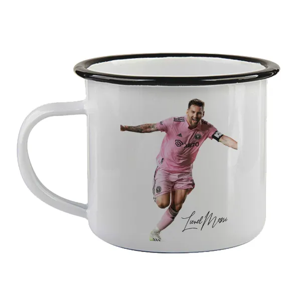 Lionel Messi inter miami jersey — Enamel mug with black rim, 360ml