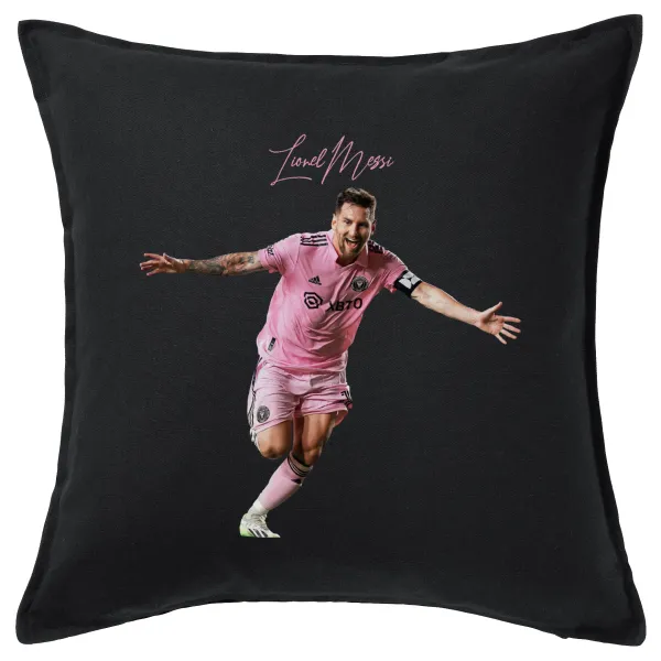 Lionel Messi inter miami jersey — Μαξιλάρι καναπέ Μαύρο 100% βαμβάκι, περιέχεται το γέμισμα (50x50cm)