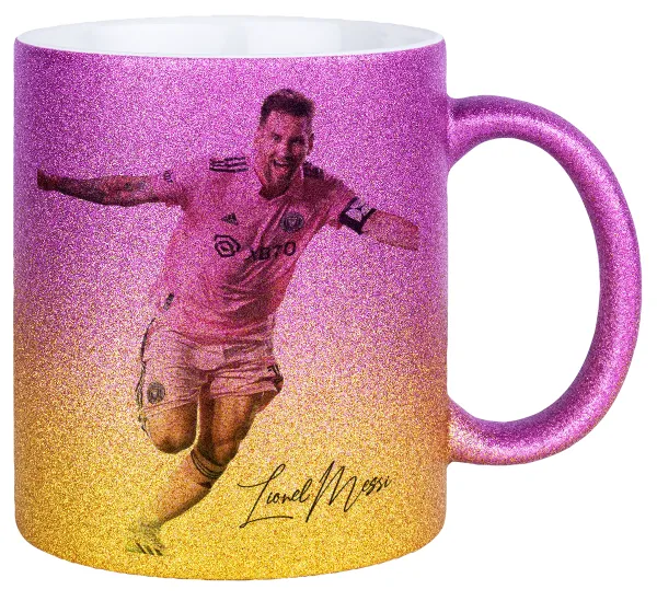 Lionel Messi inter miami jersey — Κούπα Χρυσή/Ροζ Glitter, κεραμική, 330ml