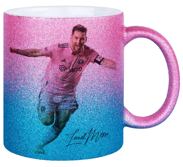 Lionel Messi inter miami jersey — Κούπα Χρυσή/Μπλε Glitter, κεραμική, 330ml
