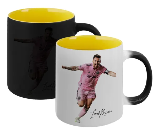 Lionel Messi inter miami jersey — Magic mug with yellow interior, ceramic, 330ml, changes colour with hot drinks
