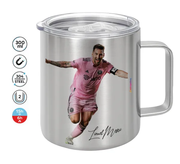 Lionel Messi inter miami jersey — Double-walled stainless steel mug 300ml with temperature-retaining lid