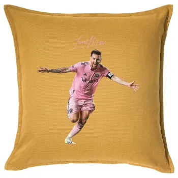 Lionel Messi inter miami jersey, Μαξιλάρι καναπέ Κίτρινο 100% βαμβάκι, περιέχεται το γέμισμα (50x50cm)