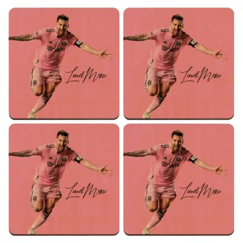 Lionel Messi inter miami jersey, ΣΕΤ x4 Σουβέρ ξύλινα τετράγωνα plywood (9cm)