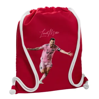 Lionel Messi inter miami jersey, Backpack pouch GYMBAG Red, with pocket (40x48cm) & thick cords