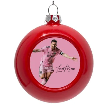 Lionel Messi inter miami jersey, Στολίδι Χριστουγεννιάτικη μπάλα δένδρου Κόκκινη 8cm