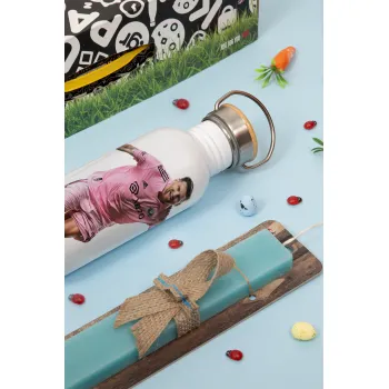 Lionel Messi inter miami jersey, Πασχαλινή Λαμπάδα με παγούρι μεταλλικό (620ml, stainless steel) & κερί αρωματικό πλακέ (30cm) (ΤΙΡΚΟΥΑΖ)