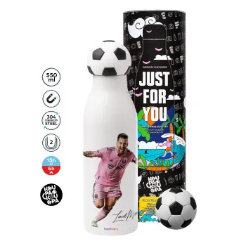 Lionel Messi inter miami jersey, Μπάλα ποδοσφαίρου μεταλλικό παγούρι θερμός, διπλού τοιχώματος, 550ml