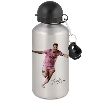 Lionel Messi inter miami jersey, Μεταλλικό παγούρι νερού, Ασημένιο, αλουμινίου 500ml