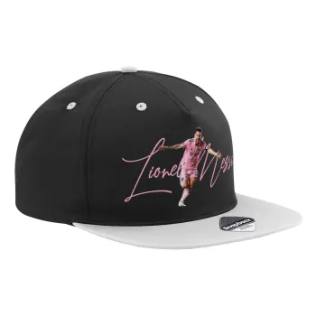 Lionel Messi inter miami jersey, Adult Flat Snapback Hat Black/Grey, (100% COTTON TWILL, ADULT, UNISEX, ONE SIZE)