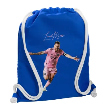 Lionel Messi inter miami jersey, Backpack pouch GYMBAG Blue, with pocket (40x48cm) & thick cords