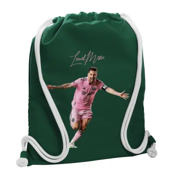 Lionel Messi inter miami jersey, Backpack pouch GYMBAG BOTTLE GREEN, with pocket (40x48cm) & thick white cords