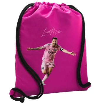 Lionel Messi inter miami jersey, Backpack pouch GYMBAG Fuchsia, with pocket (40x48cm) & thick cords