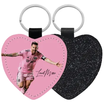Lionel Messi inter miami jersey, Μπρελόκ PU δερμάτινο glitter καρδιά ΜΑΥΡΟ