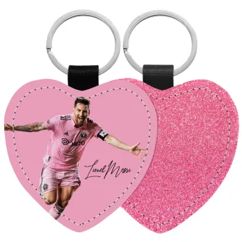 Lionel Messi inter miami jersey, Μπρελόκ PU δερμάτινο glitter καρδιά ΡΟΖ