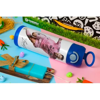 Lionel Messi inter miami jersey, Πασχαλινή Λαμπάδα με Παιδικό παγούρι θερμό, ανοξείδωτο, με καλαμάκι ασφαλείας, ΜΠΛΕ (500ml)