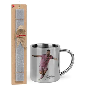 Lionel Messi inter miami jersey, Easter Set, metallic thermal cup (300ml) & Easter aromatic flat candle (30cm) (GRAY)