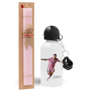 Lionel Messi inter miami jersey, Easter Set, metallic aluminum bottle (500ml) & aromatic flat Easter candle (30cm) (PINK)