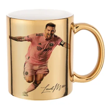 Lionel Messi inter miami jersey, Κούπα κεραμική, χρυσή καθρέπτης, 330ml