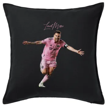 Lionel Messi inter miami jersey, Μαξιλάρι καναπέ Μαύρο 100% βαμβάκι, περιέχεται το γέμισμα (50x50cm)