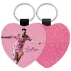 Μπρελόκ PU δερμάτινο glitter καρδιά ΡΟΖ
