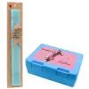 Easter Set, children's snack container BLUE & Easter aromatic flat candle (30cm) (TURQUOISE)