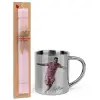 Easter Set, metallic thermal cup (300ml) & aromatic flat Easter candle (30cm) (PINK)