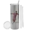 Tumbler ποτήρι θερμό Ασημένιο από ανοξείδωτο ατσάλι 600ml, με μεταλλικό καλαμάκι & βούρτσα καθαρισμού