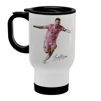 Lionel Messi inter miami jersey, Κούπα ταξιδιού ανοξείδωτη με καπάκι, διπλού τοιχώματος (θερμό) λευκή 450ml