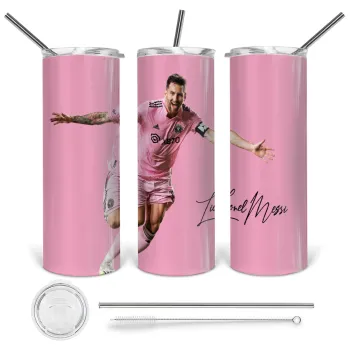 Lionel Messi inter miami jersey, Tumbler ποτήρι θερμό από ανοξείδωτο ατσάλι 600ml, με μεταλλικό καλαμάκι & βούρτσα καθαρισμού
