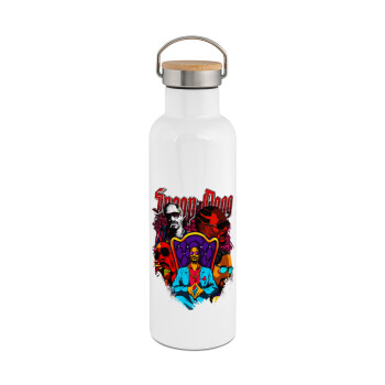 Snoop Dogg, Μεταλλικό παγούρι θερμός (Stainless steel) Λευκό με ξύλινο καπάκι (bamboo), διπλού τοιχώματος, 750ml