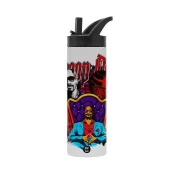 Snoop Dogg, Metallic thermos bottle with straw & handle, stainless steel (Stainless steel 304), double-walled, 600ml.