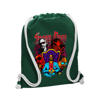 Snoop Dogg, Τσάντα πλάτης πουγκί GYMBAG BOTTLE GREEN, με τσέπη (40x48cm) & χονδρά λευκά κορδόνια